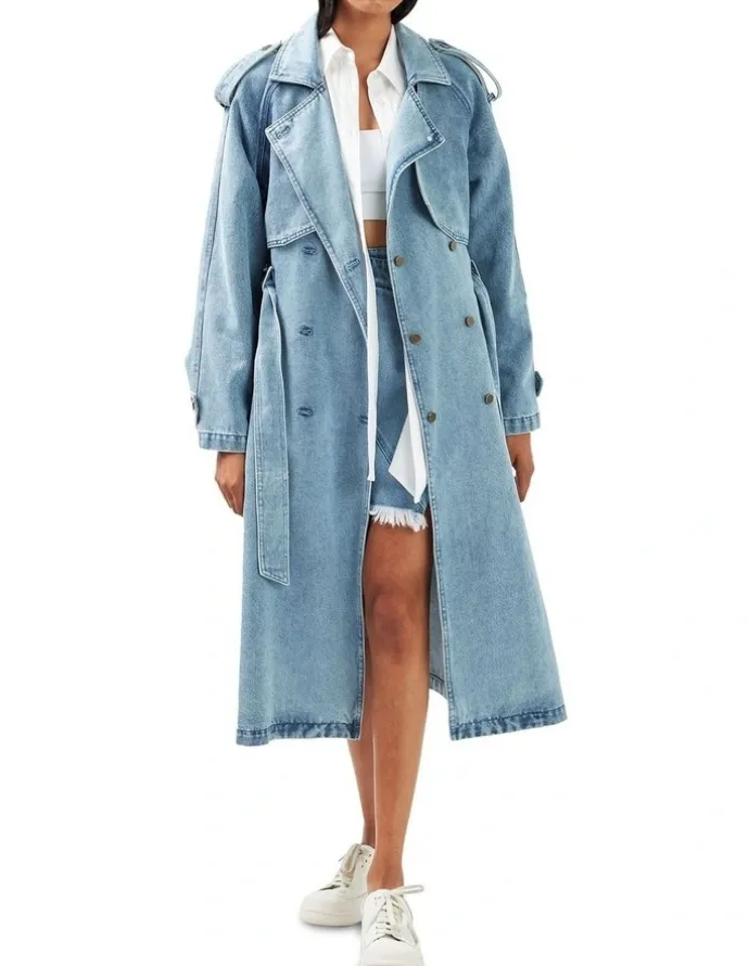 Belle & Bloom Wild Skies Denim Trench in Stonewash