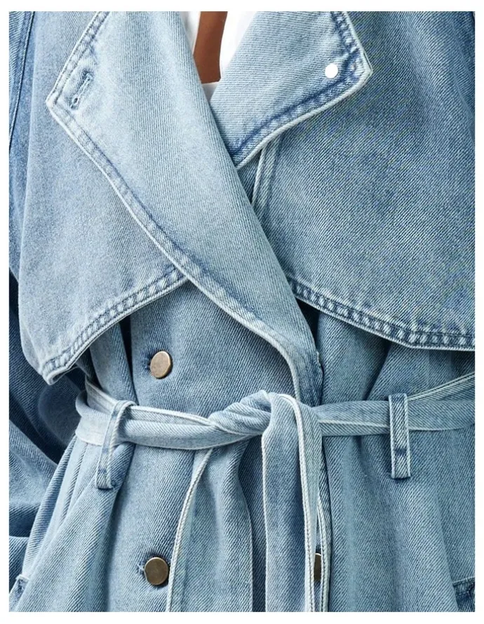 Belle & Bloom Wild Skies Denim Trench in Stonewash