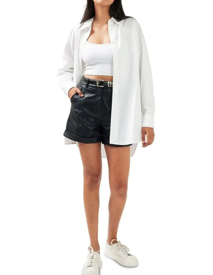 Belle & Bloom Wilder Days Vegan Leather Shorts in Black