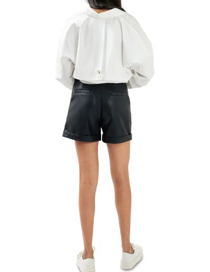 Belle & Bloom Wilder Days Vegan Leather Shorts in Black