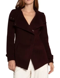 Belle & Bloom Wool Blend Moto Coat in Burgundy