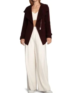 Belle & Bloom Wool Blend Moto Coat in Burgundy