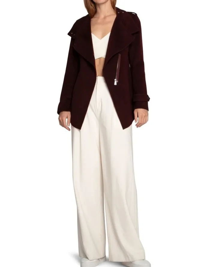 Belle & Bloom Wool Blend Moto Coat in Burgundy