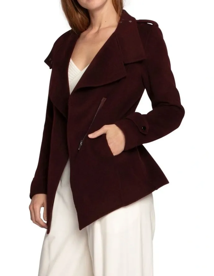 Belle & Bloom Wool Blend Moto Coat in Burgundy