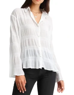 Belle & Bloom Yoko Shirred Cream Chiffon Blouse in Cream