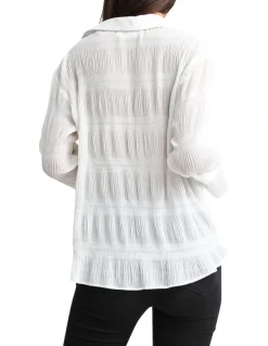 Belle & Bloom Yoko Shirred Cream Chiffon Blouse in Cream
