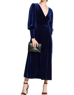 Belle & Bloom Current Mood Velvet Wrap Dress in Blue