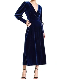 Belle & Bloom Current Mood Velvet Wrap Dress in Blue