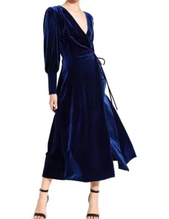 Belle & Bloom Current Mood Velvet Wrap Dress in Blue