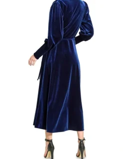 Belle & Bloom Current Mood Velvet Wrap Dress in Blue