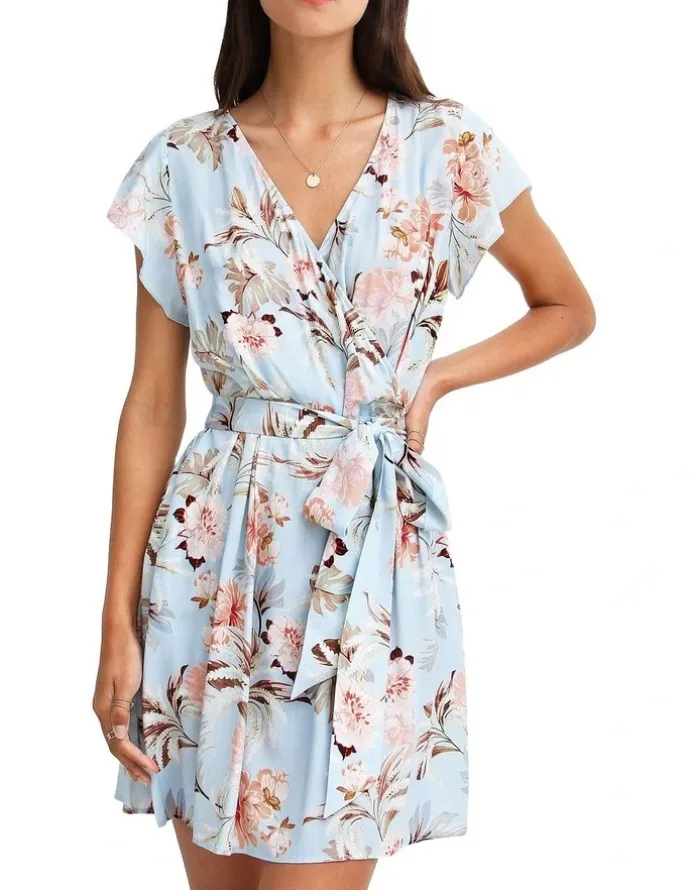 Belle & Bloom I'm The Star Wrap Dress in Baby Blue