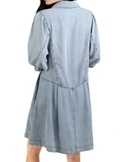 Belle & Bloom Supercut Denim Dress in Mid Blue