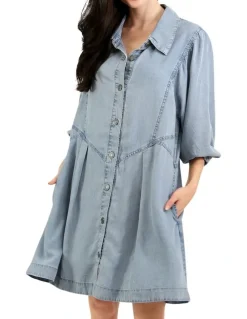 Belle & Bloom Supercut Denim Dress in Mid Blue