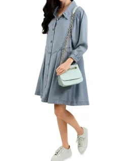 Belle & Bloom Supercut Denim Dress in Mid Blue