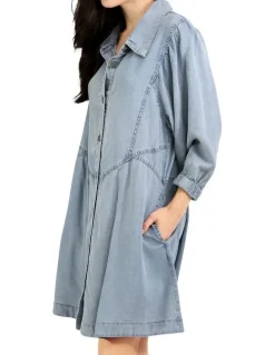 Belle & Bloom Supercut Denim Dress in Mid Blue