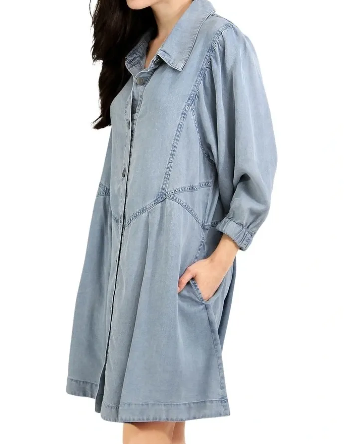 Belle & Bloom Supercut Denim Dress in Mid Blue