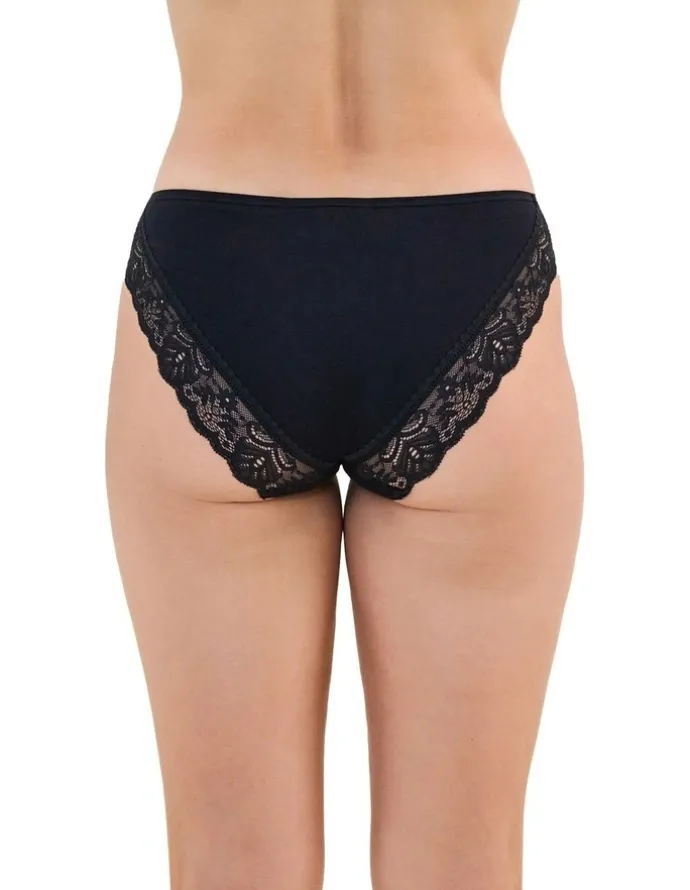 Bendon Cotton And Lace Bikini in Black