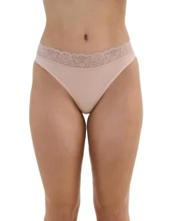 Bendon Cotton And Lace Thong in Latte