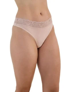 Bendon Cotton And Lace Thong in Latte