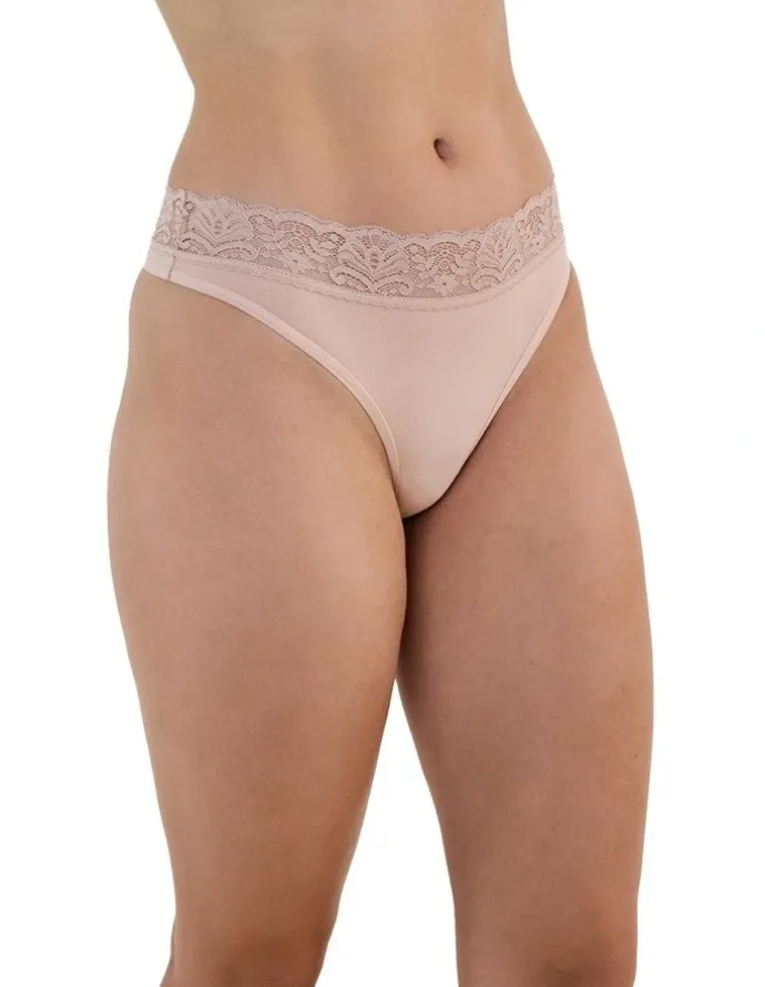 Bendon Cotton And Lace Thong in Latte