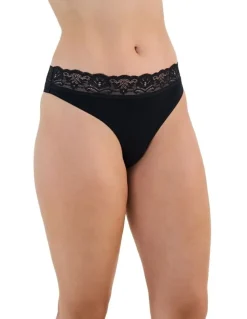 Bendon Cotton And Lace Thong in Black