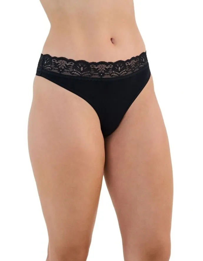 Bendon Cotton And Lace Thong in Black