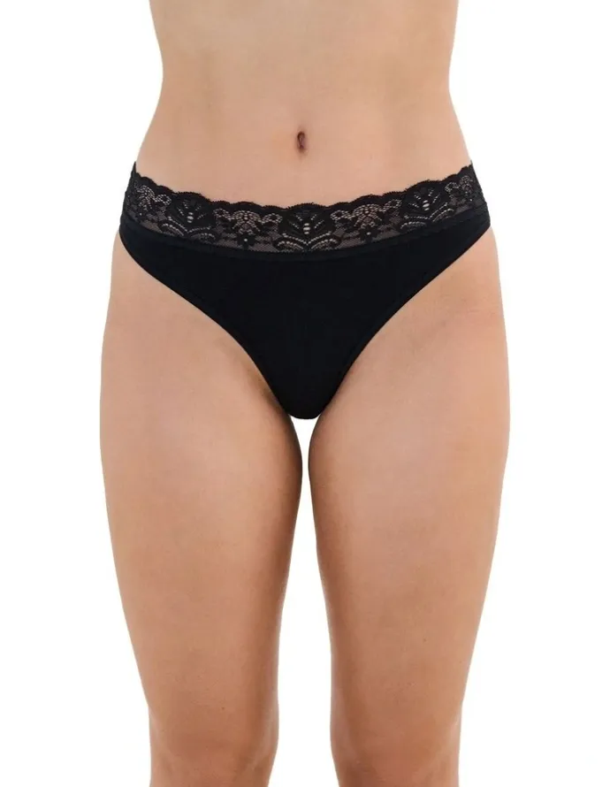 Bendon Cotton And Lace Thong in Black