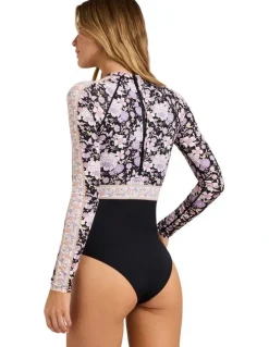 Billabong Forevermore Long Sleeve Rash Vest in Black Pebble