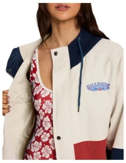Billabong Set The Tone Zip Up Hoodie in Red, Beige, and Navy