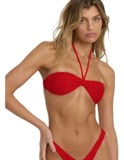 Billabong Twisted Tides Halter Bandeau Bikini Top in Red