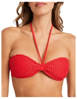 Billabong Twisted Tides Halter Bandeau Bikini Top in Red