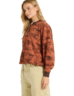 Billabong Vida Palms Crew Neck Sweat Top in Teak
