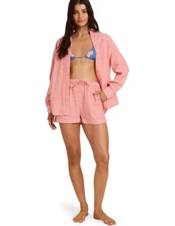 Billabong Wanderer Stripe Elastic Waist Shorts In Sugar Almond