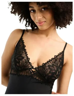 Billet Doux Divine Envie Sustainable Chemise Nightdress with Lace in Black
