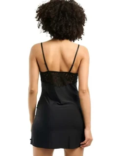 Billet Doux Divine Envie Sustainable Chemise Nightdress with Lace in Black