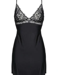 Billet Doux Divine Envie Sustainable Chemise Nightdress with Lace in Black