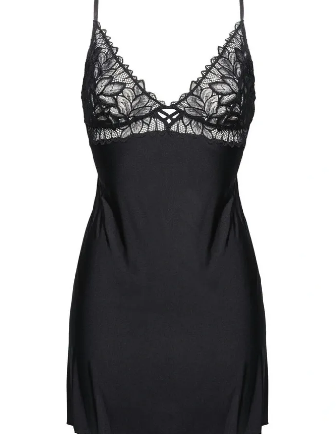 Billet Doux Divine Envie Sustainable Chemise Nightdress with Lace in Black