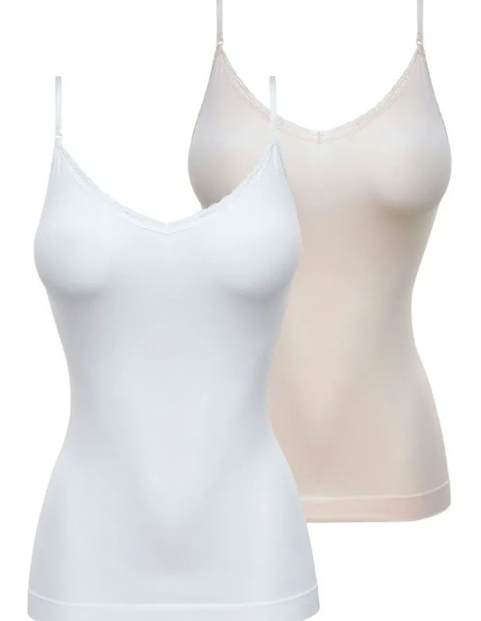 Billet Doux Zen Attitude Lace Trim V Neck Camisole x2 in Multicolor