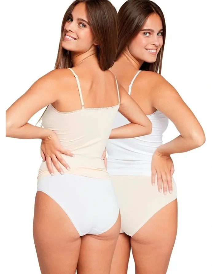 Billet Doux Zen Attitude Lace Trim V Neck Camisole x2 in Multicolor