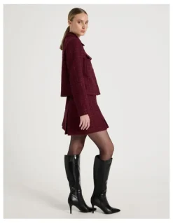 Blaq Boucle Pleat Mini Skirt in Red