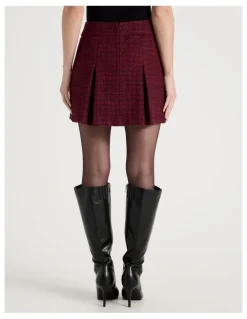 Blaq Boucle Pleat Mini Skirt in Red