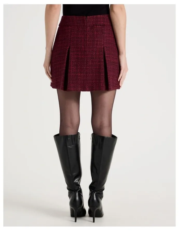 Blaq Boucle Pleat Mini Skirt in Red