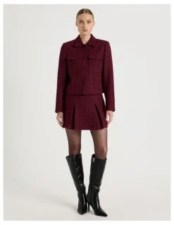 Blaq Boucle Pleat Mini Skirt in Red