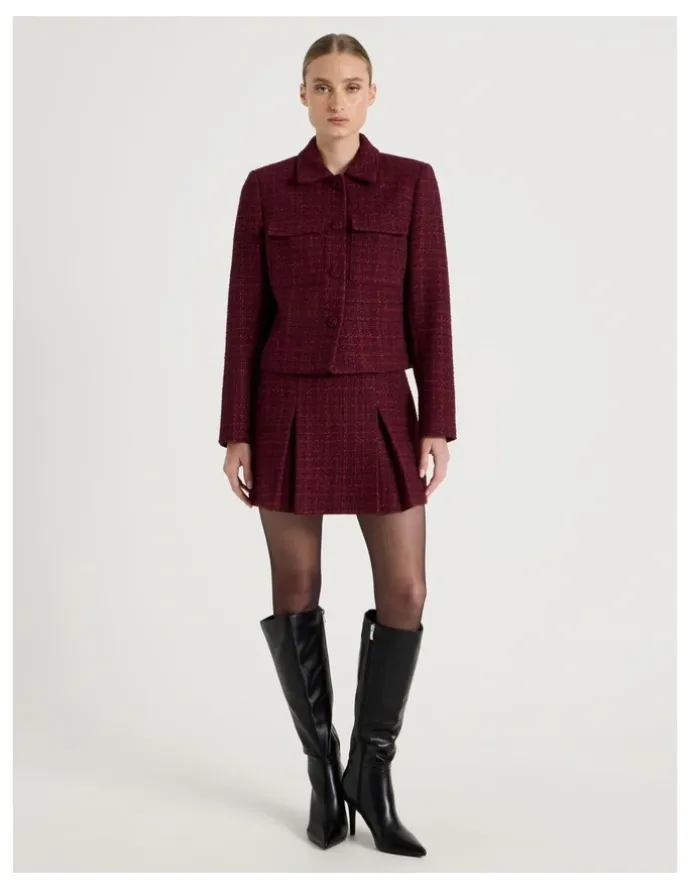 Blaq Boucle Pleat Mini Skirt in Red