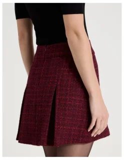 Blaq Boucle Pleat Mini Skirt in Red