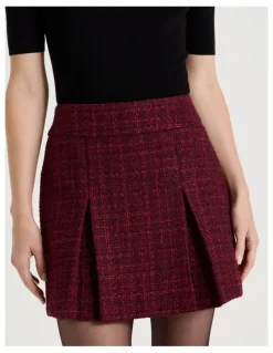 Blaq Boucle Pleat Mini Skirt in Red