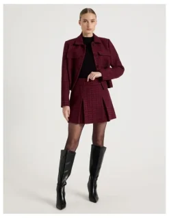 Blaq Boucle Pleat Mini Skirt in Red