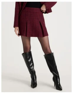 Blaq Boucle Pleat Mini Skirt in Red