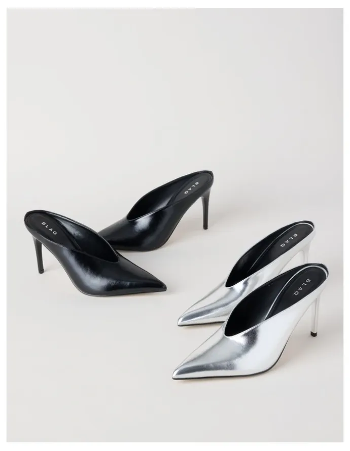 Blaq Claudia Heeled Shoes in Silver Mirror