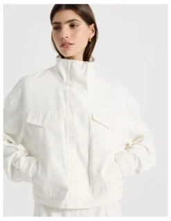Blaq Denim Funnel Neck Jacket in Ivory